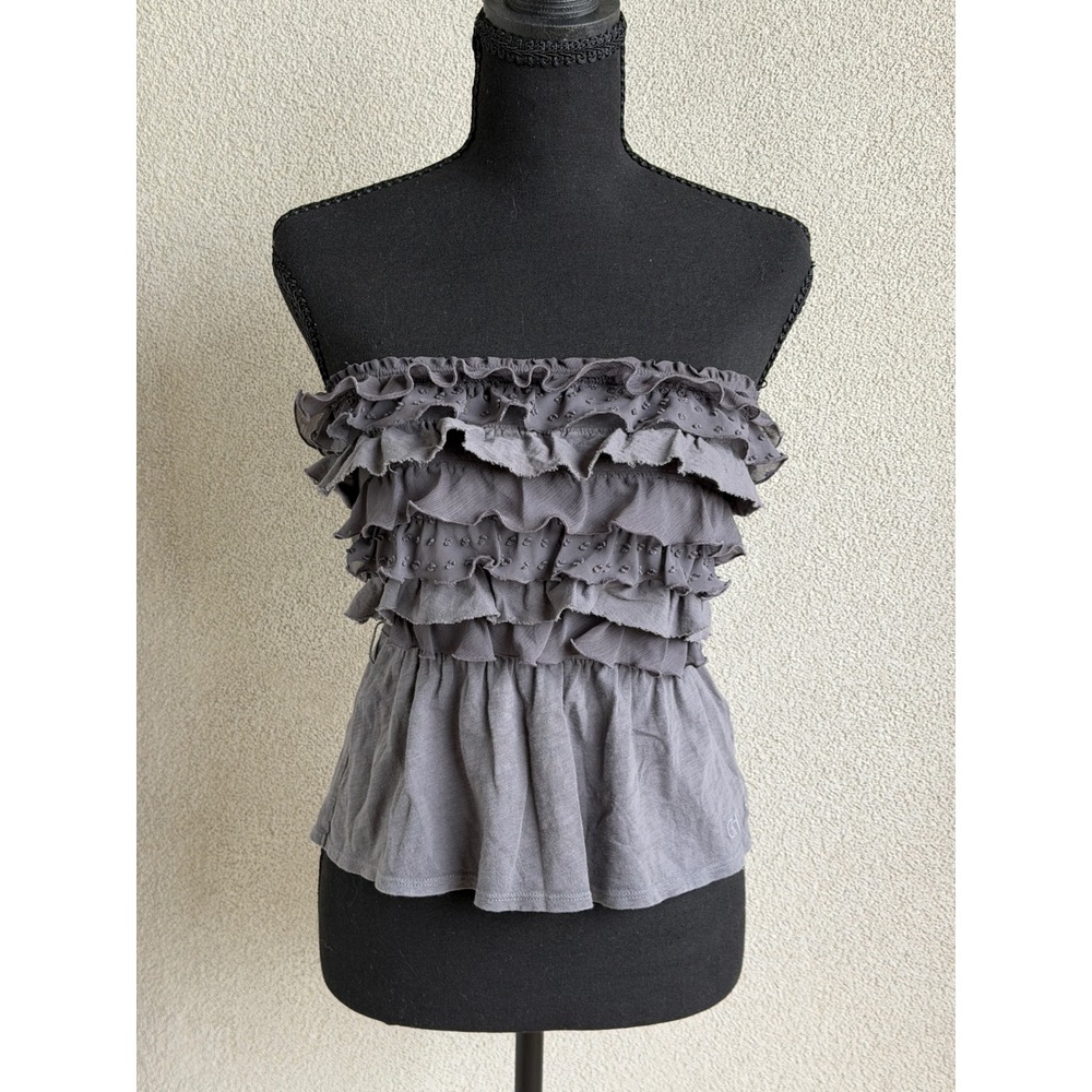 Y2K Vintage Early 2000's Gilly Hicks Sydney Dark Grey ruffle Bandeau Top Size S
